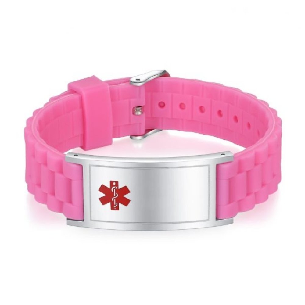 NEW! Lymphedema Alert No BP IV Pink Braided Stainless Silicone Medical Bracelet